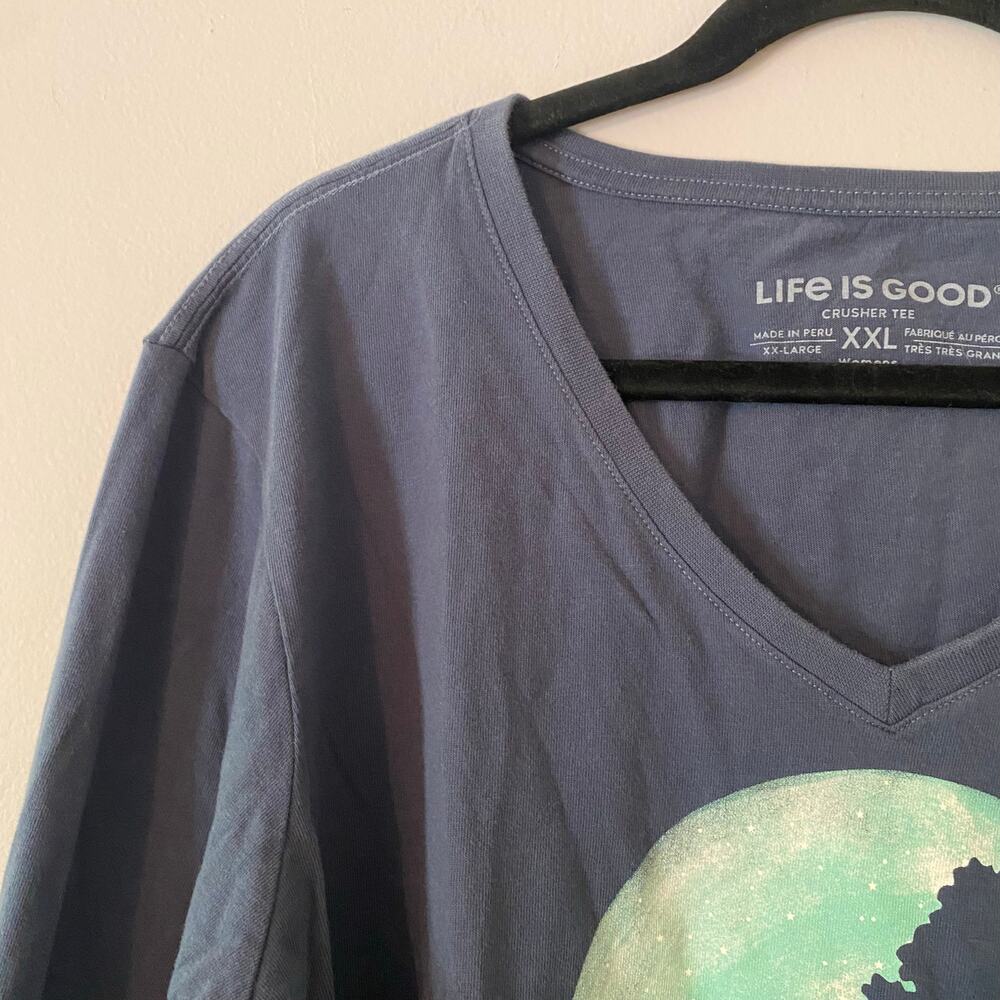 Life Is Good Navy Blue Horse Girl V-neck Long Sleeve Cotton Crusher Tee size XXL - Picture 4 of 10